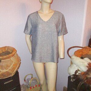 Womens Linen Blouse Top Size M Oversized Tunic Boxy Lagenlook Neutral Minimalist